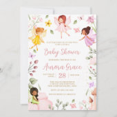 Invitation Jardin enchanté fée magique Baby shower rose (Devant)