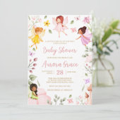 Invitation Jardin enchanté fée magique Baby shower rose (Debout devant)