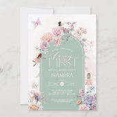 Invitation Jardin enchanté Fée Premier anniversaire fête (Devant)