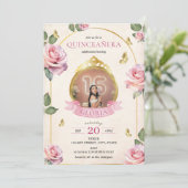 Invitation Jardin enchanté Rose Roses Or Photo Quinceanera (Debout devant)