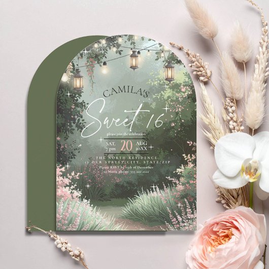 Invitation Jardin enchanté Sweet 16 Arche rose ID1163