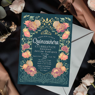Invitation Jardin enchanté turquoise Quinceanera