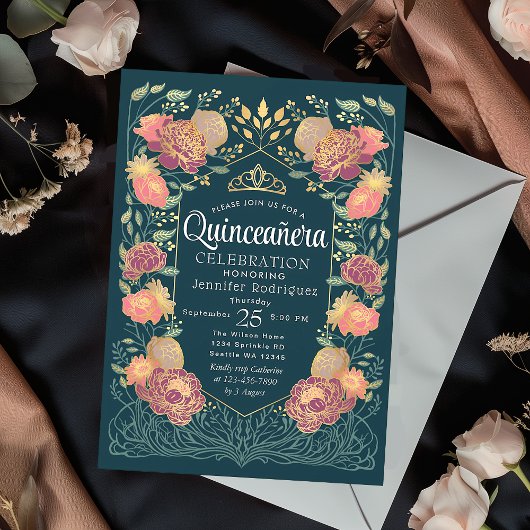 Invitation Jardin enchanté turquoise Quinceanera