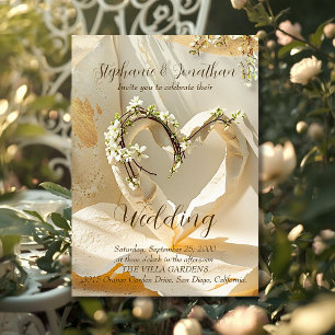Invitation Jardin Ensoleillé Cœur sur Chiffon de Coton Chaud