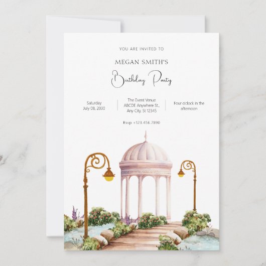 Invitation Jardin esthétique d'anniversaire (Devant)