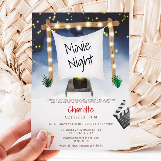 Invitation Jardin extérieur amusant cinéma nuit anniversaire 