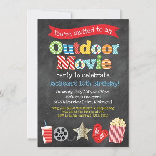 Invitation Jardin extérieur Movie Anniversaire fête - Chalkbo (Devant)