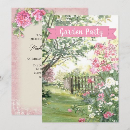 Invitation Jardin Fête Anniversaire/Autres Occasions/ Invitat (Devant / Derrière)