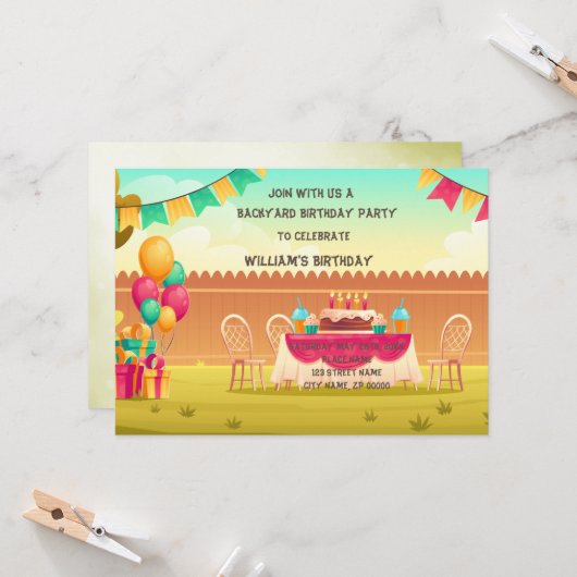 Invitation Jardin fête d'anniversaire (Devant/Arrière en situation)