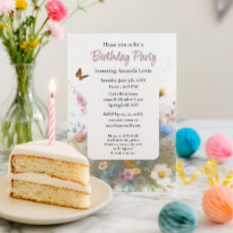 Invitation Jardin Fête d'anniversaire Fleurs sauvages Floral