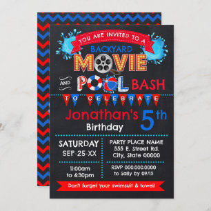 Invitation Jardin Film et piscine Anniversaire Bash