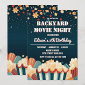 Invitation Jardin Film Nuit PopCorn Anniversaire Fête (Devant / Derrière)