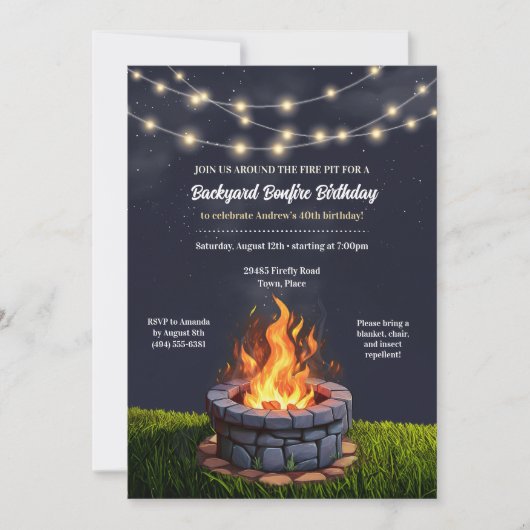 Invitation Jardin Fire Pit Bonfire Cookout, Anniversaire BBQ (Devant)