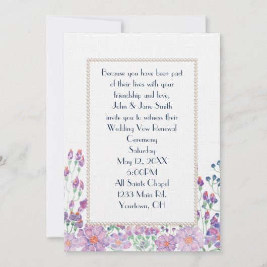 Invitation Jardin Fleur Aquarelle Aux Perles (Devant)