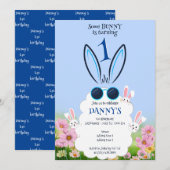 Invitation Jardin Fleur Bunny Bleu Printemps Été Anniversaire (Devant / Derrière)