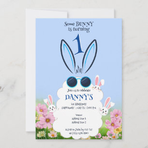 Invitation Jardin Fleur Bunny Bleu Printemps Été Anniversaire
