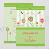 Invitation Jardin Fleur Féminine Fête Anniversaire (Devant / Derrière)