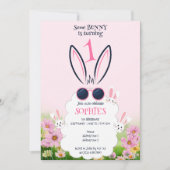 Invitation Jardin Fleur Lapin Rose Printemps Été Anniversaire (Devant)