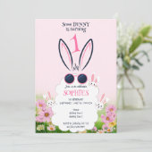 Invitation Jardin Fleur Lapin Rose Printemps Été Anniversaire (Debout devant)