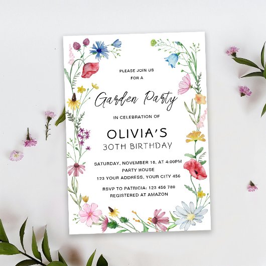 Invitation Jardin fleur sauvage Anniversaire