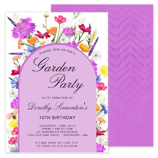 Invitation Jardin Fleur sauvage aquarelle 70e anniversaire