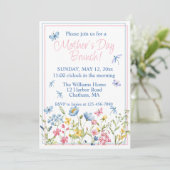 Invitation Jardin Fleur sauvage bleu et rose Fête des mères B (Debout devant)