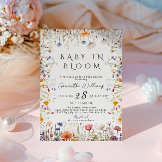 Invitation Jardin Fleur sauvage Doux bébé dans le Baby shower