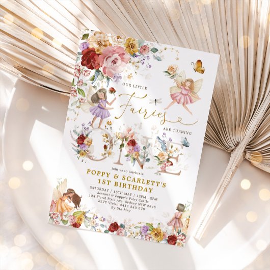 Invitation Jardin Fleur sauvage Fairy Princesse Twin 1er anni