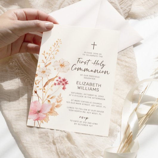 Invitation Jardin Fleur sauvage moderne Première communion sa