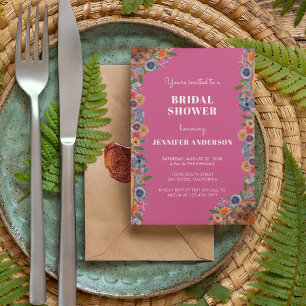 Invitation Jardin Fleur sauvage rose chaud Boho Fête des mari