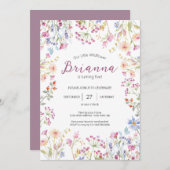 Invitation Jardin fleur sauvage thème Fille aquarelle anniver (Devant / Derrière)
