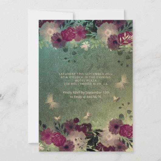 Invitation Jardin fleuri à papillon vert ombre Quinceañera (Dos)