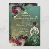 Invitation Jardin fleuri à papillon vert ombre Quinceañera (Devant / Derrière)