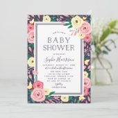 Invitation Jardin fleuri Baby shower rose floral (Debout devant)