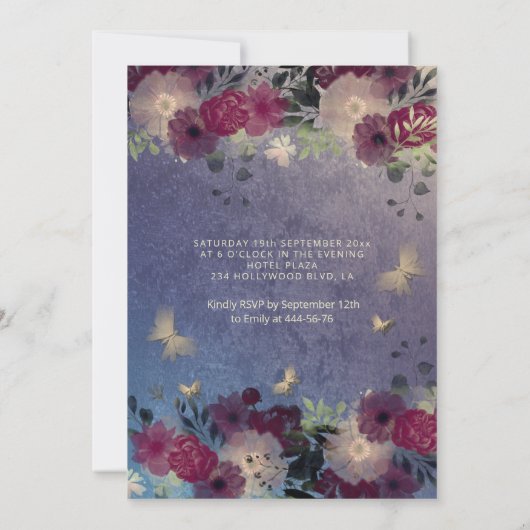 Invitation Jardin fleuri chic papillon Quinceañera lavande (Dos)