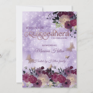 Invitation Jardin fleuri chic papillon Quinceañera lavande
