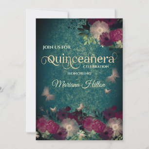 Invitation Jardin fleuri chic papillon Quinceañera vert