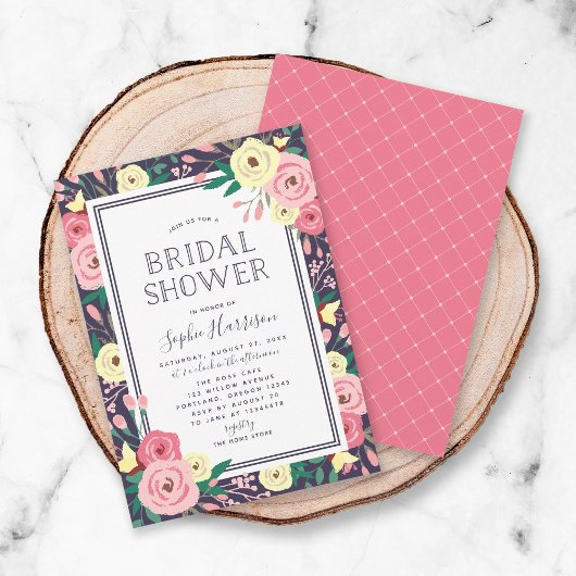 Invitation Jardin fleuri Fête des mariées rose floral