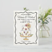 Invitation Jardin fleuri fleur sauvage Mariage Gâteau Main de (Debout devant)