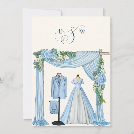 Invitation Jardin fleuri mariage bleu (Dos)