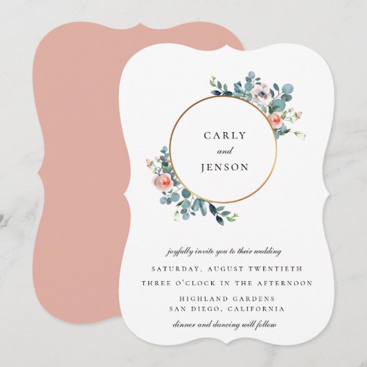Invitation Jardin Fleurissant Couronne Dorée Mariage (Devant / Derrière)