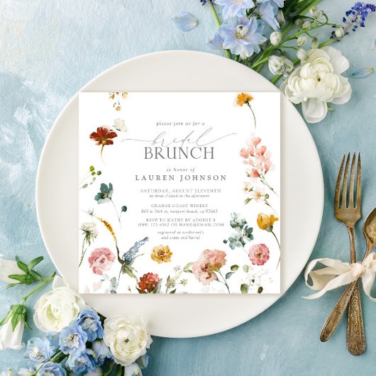 Invitation Jardin Fleurs aquarelle Brunch nuptial