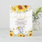 Invitation Jardin Fleurs de soleil Elephant Baby shower neutr (Debout devant)