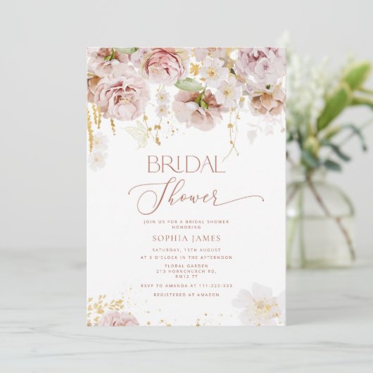 Invitation Jardin fleurs douche nuptiale (Debout devant)