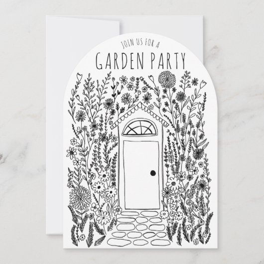 Invitation JARDIN Fleurs Porte Doodle à main (Devant)