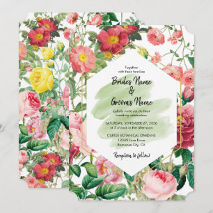 Invitation Jardin Floral, Aquarelle & Mariage Géométrique