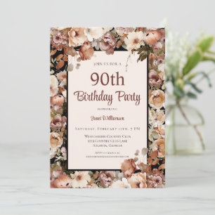 Invitation Jardin Floral Aquarelle Rose 90e Anniversaire