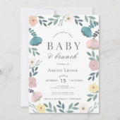Invitation Jardin Floral Blanc Fille Brunch Baby shower (Devant)