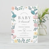 Invitation Jardin Floral Blanc Fille Brunch Baby shower (Debout devant)