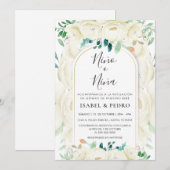 Invitation Jardin Floral Blanc Moderne Espagnol Sexe Révéler (Devant / Derrière)